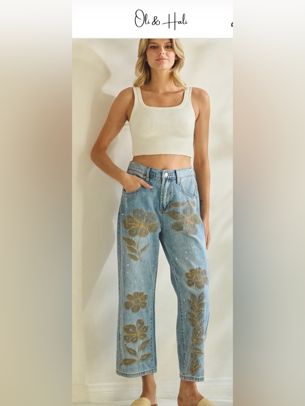 New oli & Hali embroidered jeans brand new style! S M L XL - Picture 2 of 5